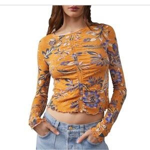 NWT Free People Dreamed of You Floral Ruched Long Sleeve Top